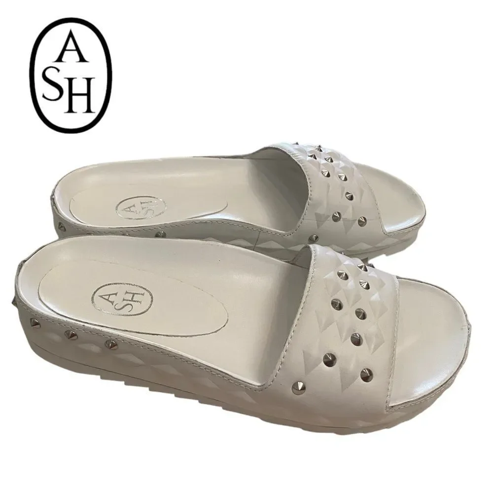 ASH Big Kids Unique White Leather Slide Sandals with Dust Bag NEW 35  3.5
